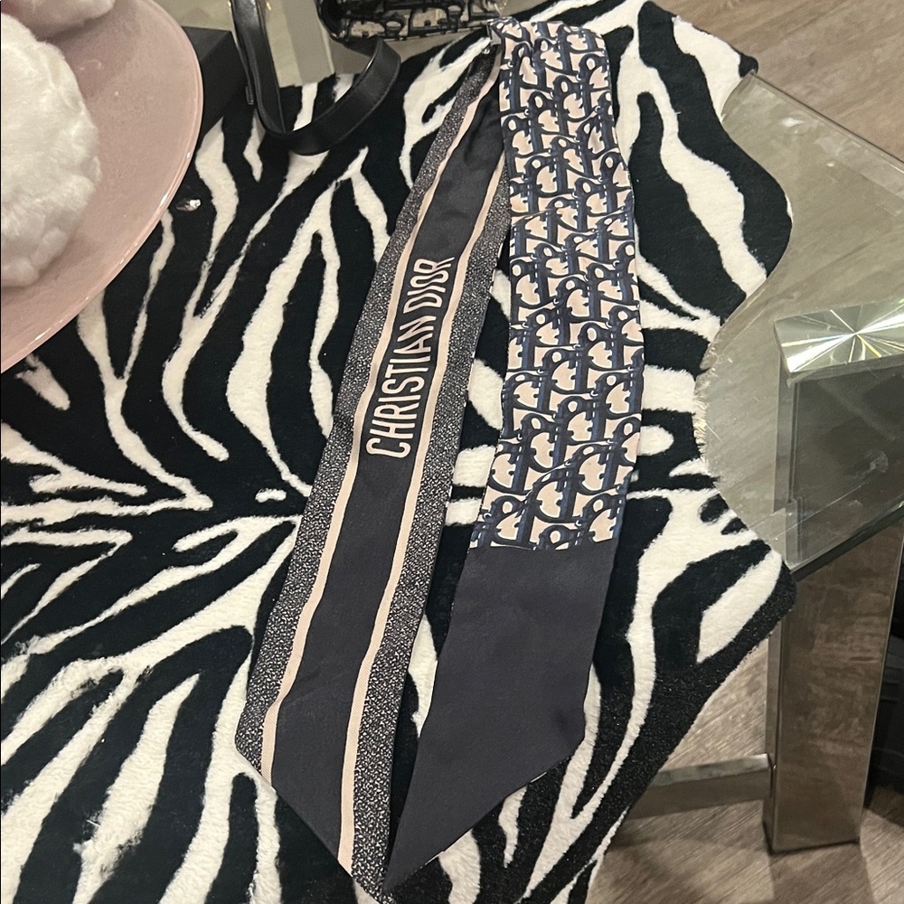 Dior Navy and Beige Patterned Scarf